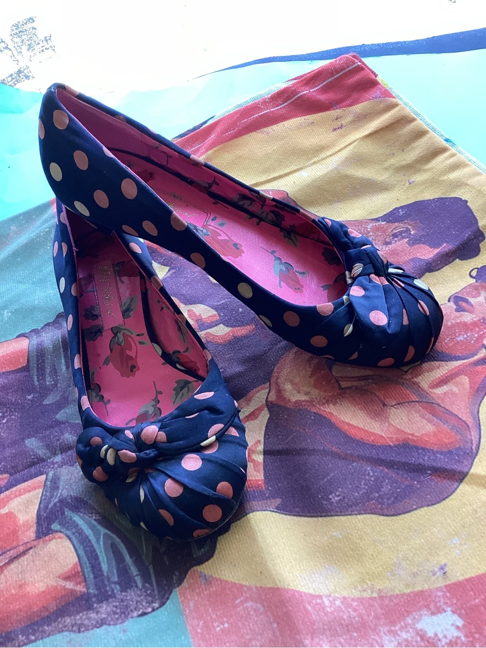 Betsey Johnson satin polka dot flats